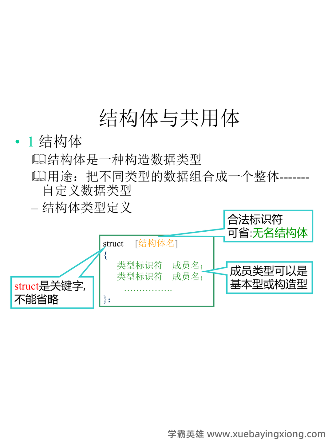 C语言程序设计 - 题库 - 10_《C语言程序设计》复习资料_《C语言程序设计》结构体基本知识_第1页_学霸英雄_www.xuebayingxiong.com