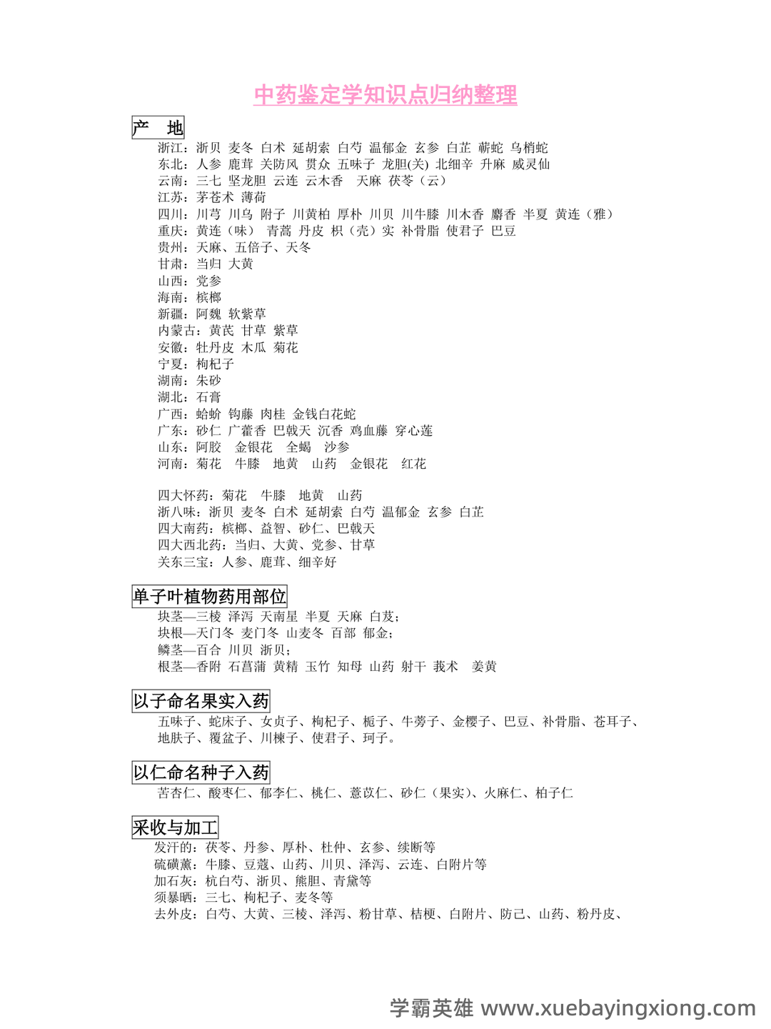 中药鉴定学【中医百科】 - 06_《中药鉴定学》复习资料_《中药鉴定学》知识点归纳整理_第1页_学霸英雄_www.xuebayingxiong.com