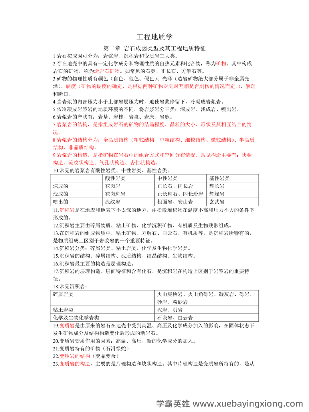工程地质学名词解释和思考题答案最新版 工程地质 - 04_《工程地质学》复习资料_《工程地质学》复习资料整理_第1页_学霸英雄_www.xuebayingxiong.com