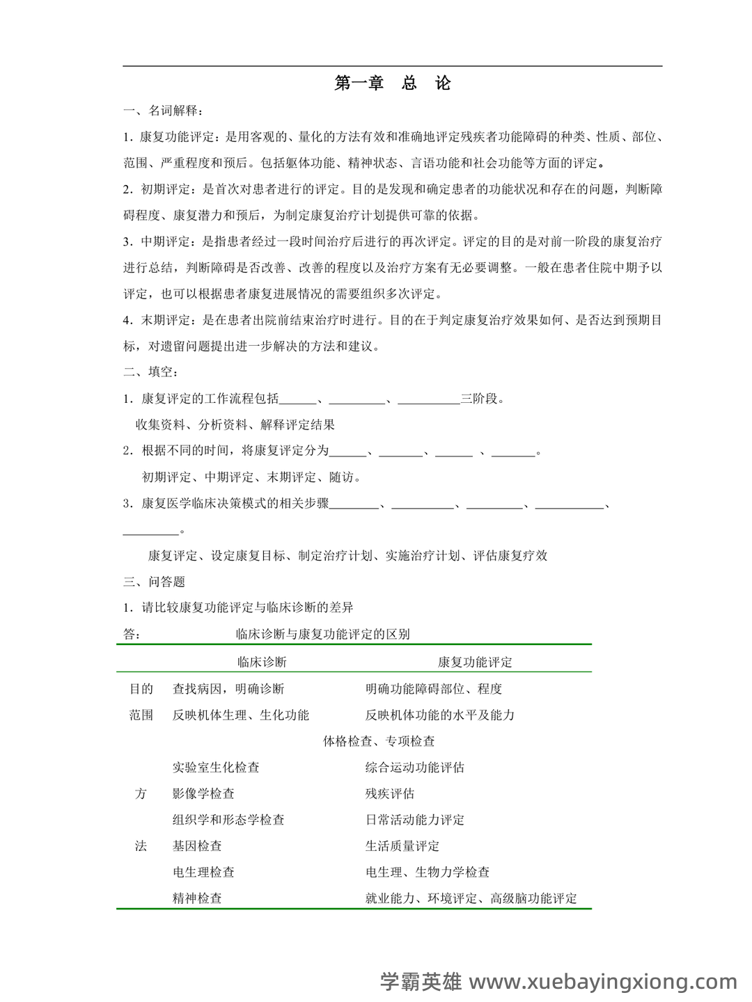 康复评定学试题及答案大全 - 03_《康复评定》复习资料_《康复评定》试题库_第1页_学霸英雄_www.xuebayingxiong.com