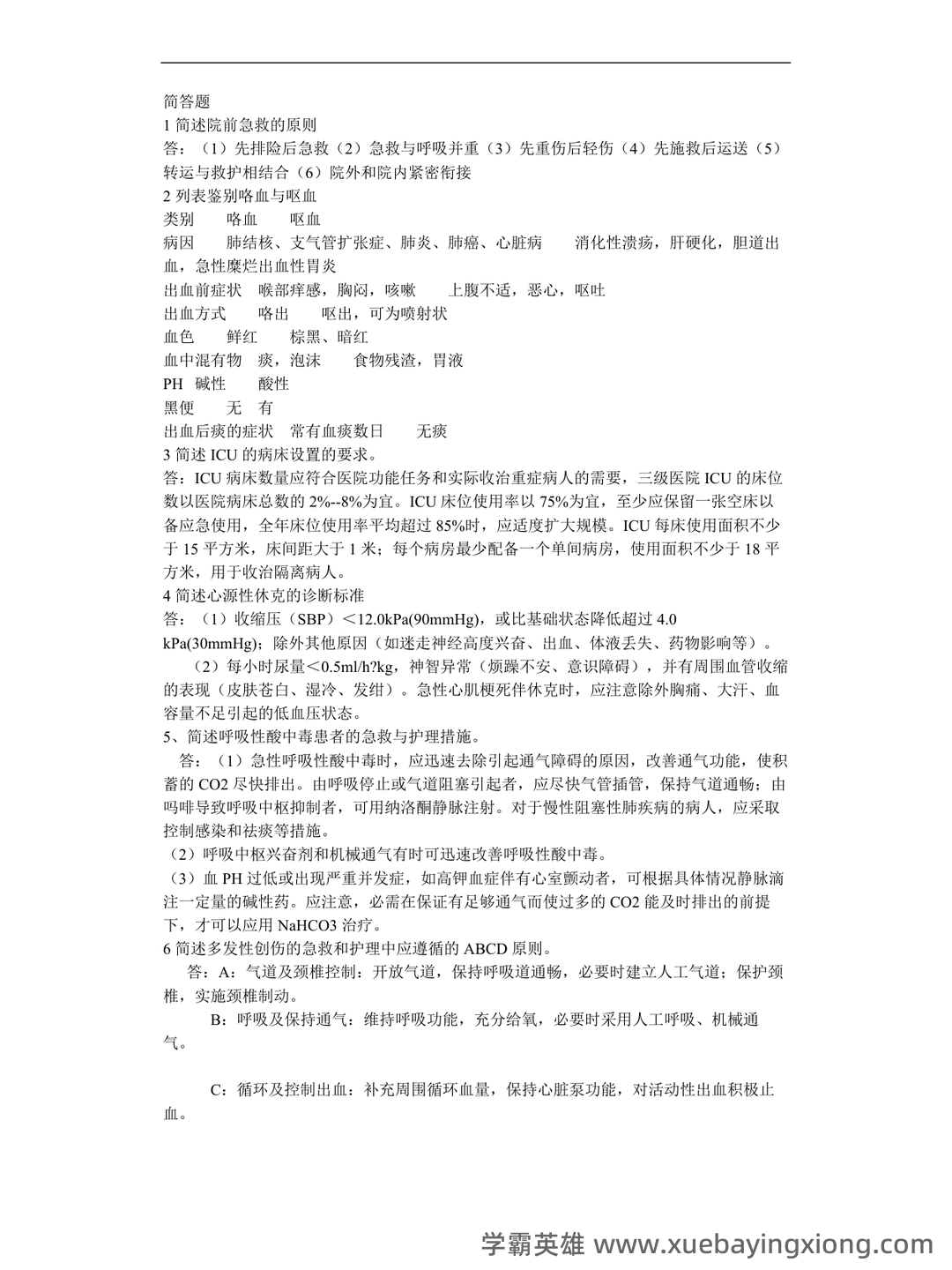 百度一下,你就知道急救护理学 - 02_《急救护理学》复习资料_《急救护理学》简答题_第1页_学霸英雄_www.xuebayingxiong.com 百度一下,你就知道急救护理学 - 02_《急救护理学》复习资料_《急救护理学》简答题_第1页_学霸英雄_www.xuebayingxiong.com