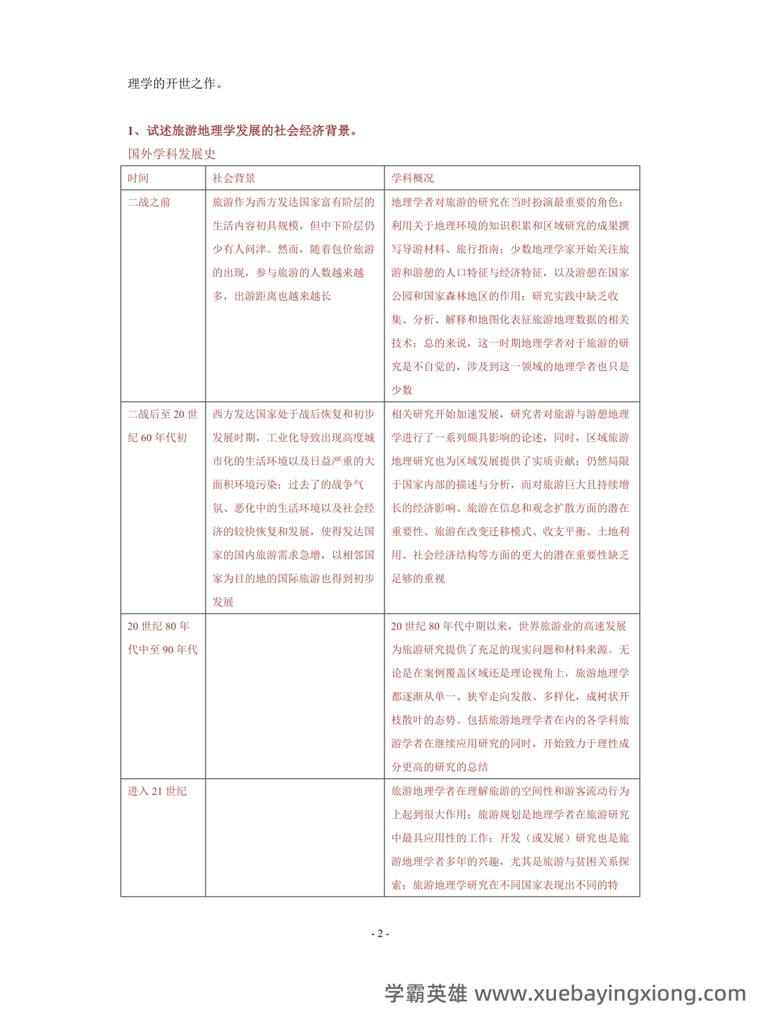 旅游地理学 试题 - 04_《旅游地理学》复习资料_《旅游地理学》课后习题完整版_第2页_学霸英雄_www.xuebayingxiong.com