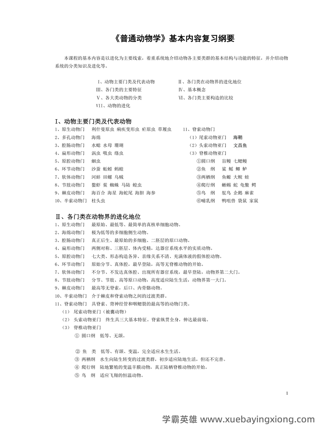 普通动物学名词解释全套 - 06_《普通动物学》复习资料_《普通动物学》知识点总结(全)_第1页_学霸英雄_www.xuebayingxiong.com