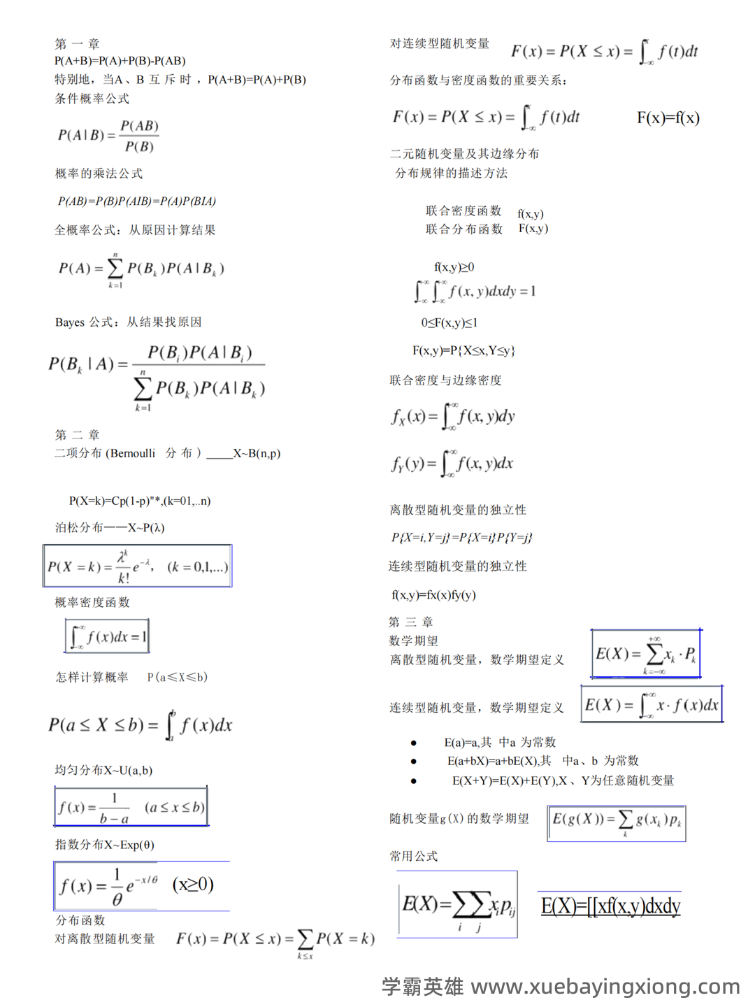 信息提示——概率论与数理统计 - 01_《概率论与数理统计》复习资料_《概率论与数理统计》公式_第1页_学霸英雄_www.xuebayingxiong.com