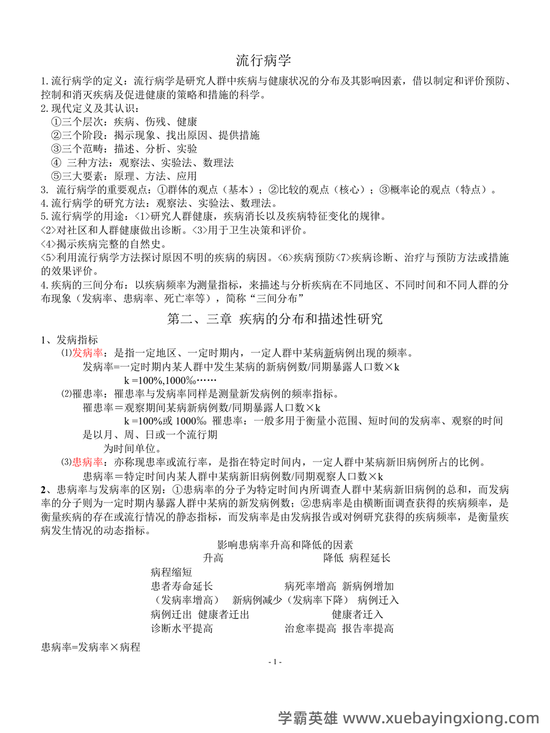 流行病学名词解释全6篇(全文) - 01_《流行病学》复习资料_《流行病学》人卫第七版-期末复习重点(超全)_第1页_学霸英雄_www.xuebayingxiong.com