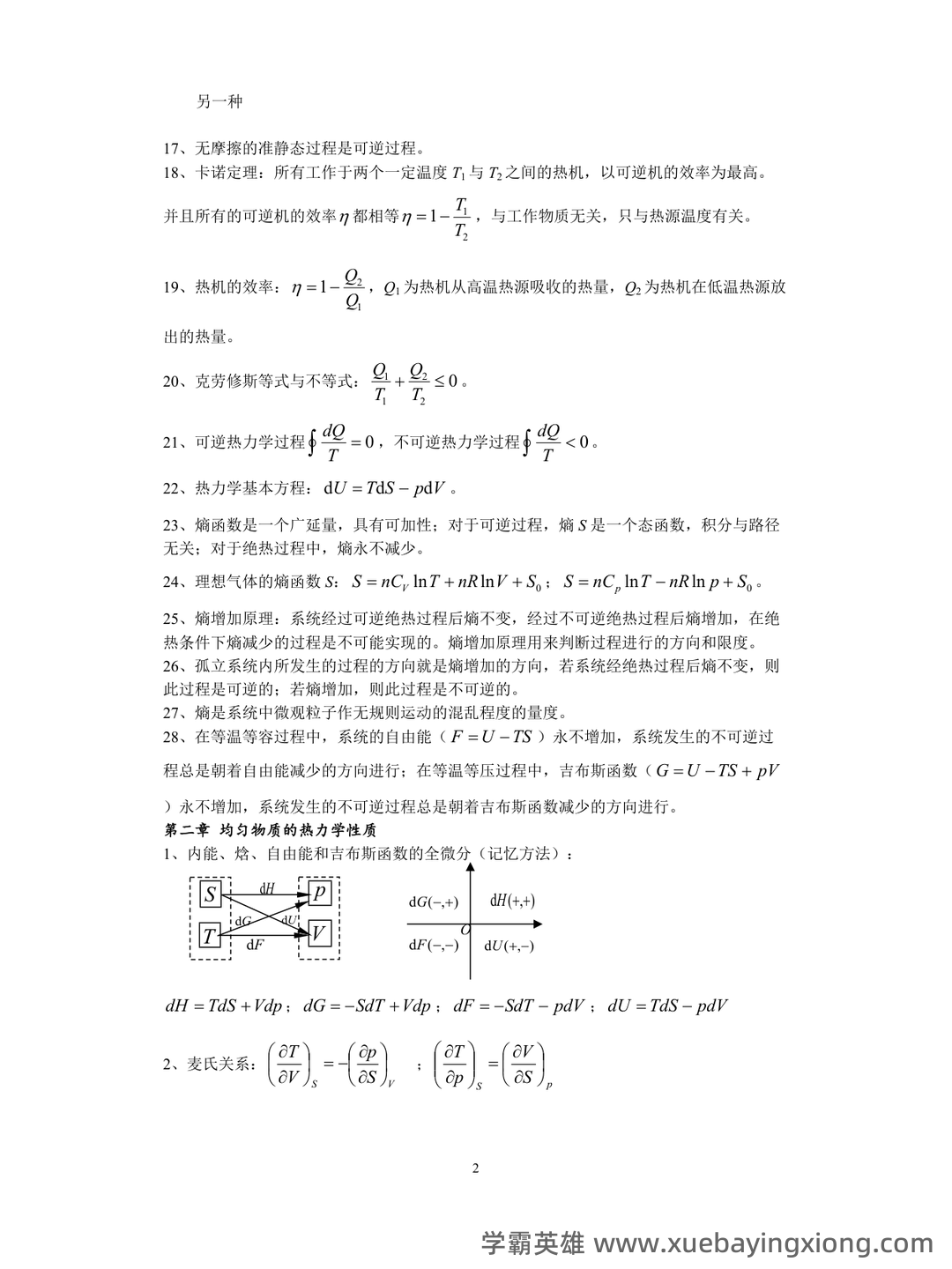 热力学统计物理学 - 03_《热力学统计物理》复习资料_《热力学统计物理》总复习知识点_第2页_学霸英雄_www.xuebayingxiong.com 热力学统计物理学 - 03_《热力学统计物理》复习资料_《热力学统计物理》总复习知识点_第2页_学霸英雄_www.xuebayingxiong.com