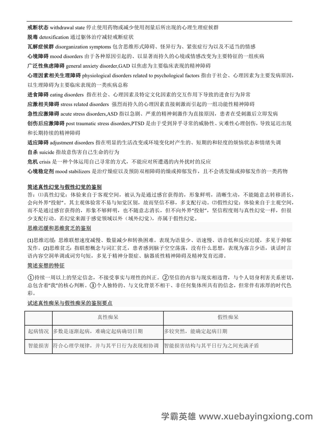 精神病学名词解释 - 03_《精神病学》复习资料_《精神病学》名词解释及问答题重点_第2页_学霸英雄_www.xuebayingxiong.com 精神病学名词解释 - 03_《精神病学》复习资料_《精神病学》名词解释及问答题重点_第2页_学霸英雄_www.xuebayingxiong.com