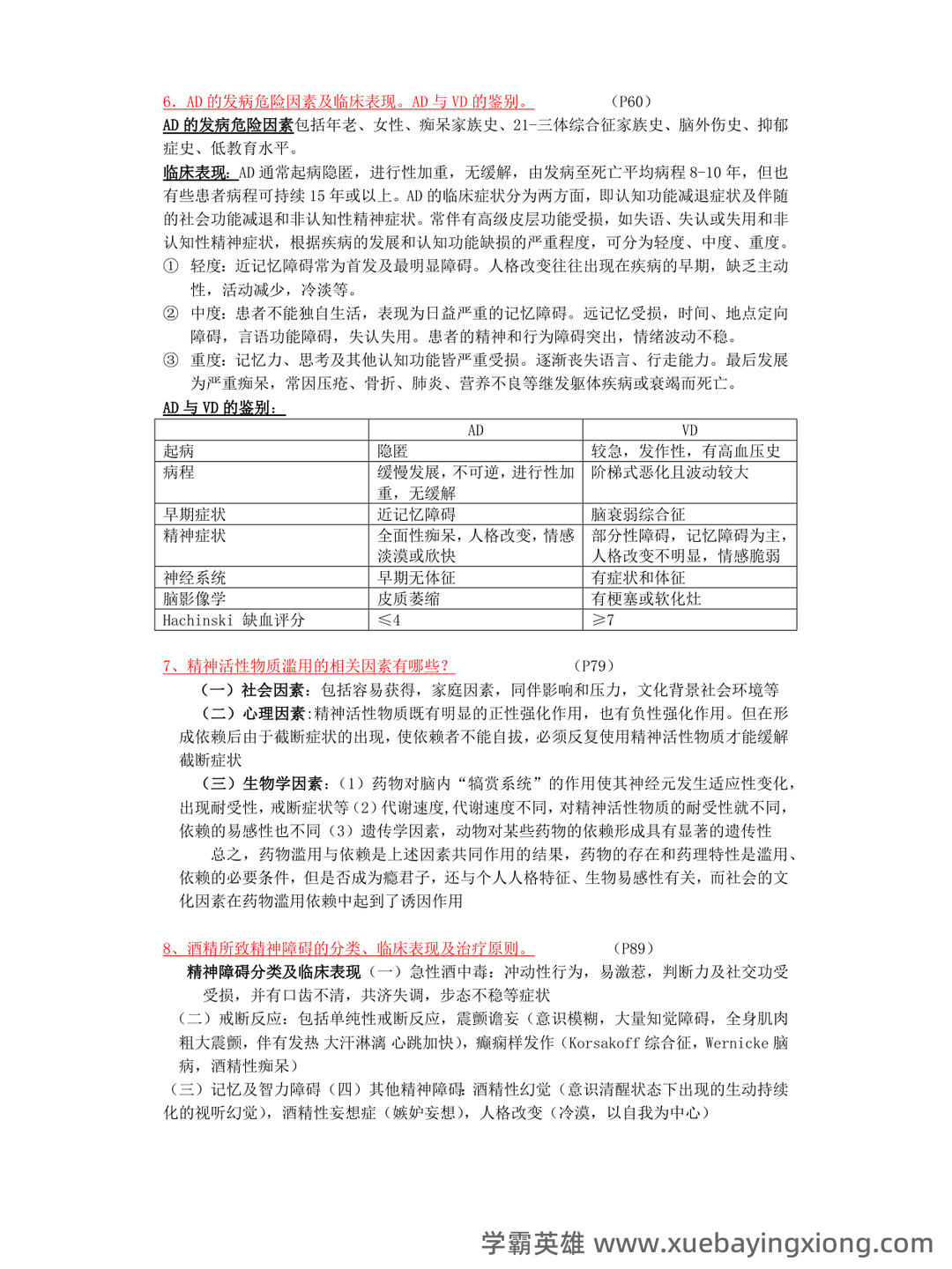 精神病学期末考试经典复习资料【最新整理】(完整版-含重点归纳、名词解释及简答论述).doc - 06_《精神病学》复习资料_《精神病学》考试重点（第七版）_第2页_学霸英雄_www.xuebayingxiong.com