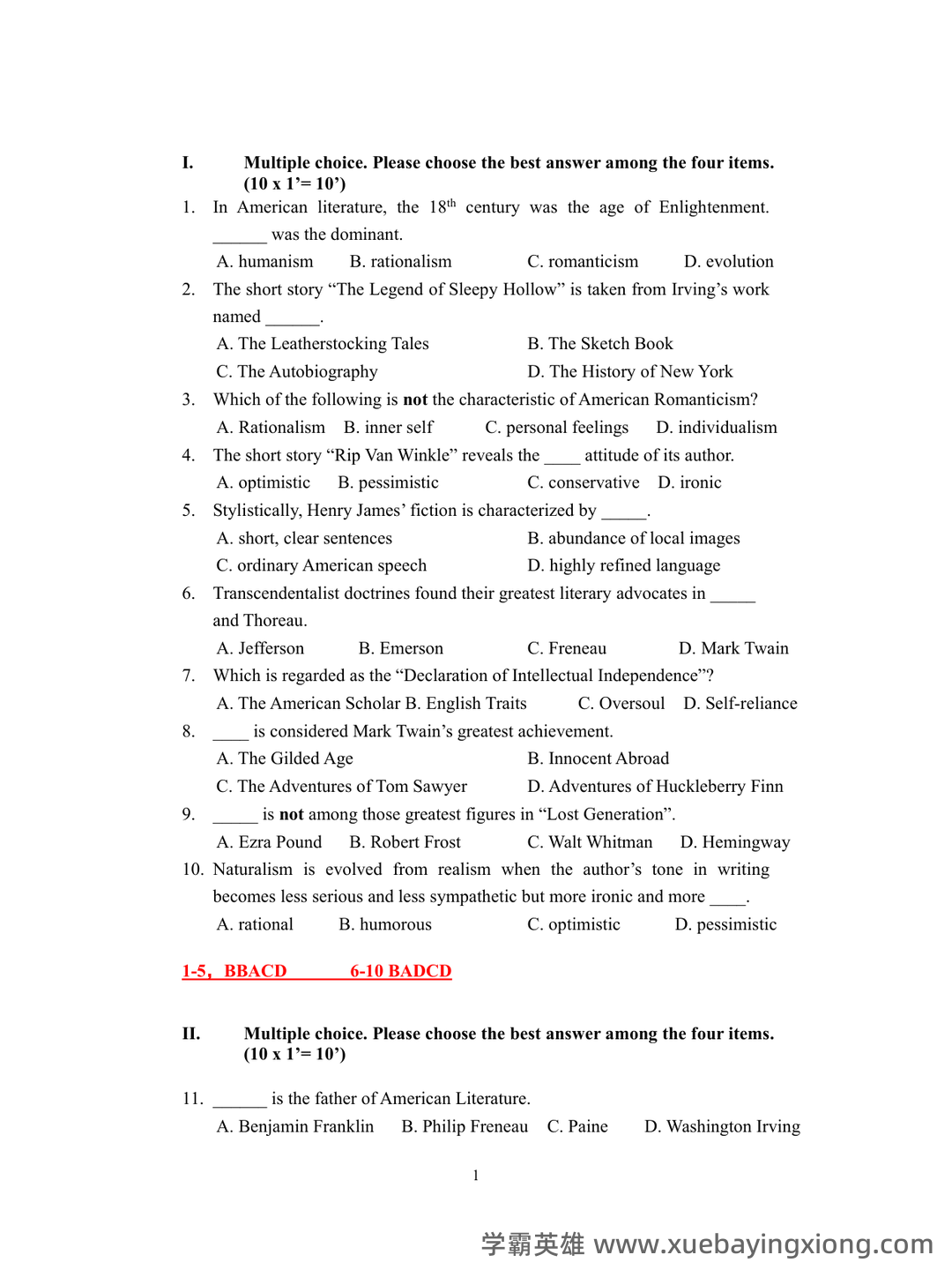 美国文学史及选读名词解释 - 02_《美国文学史》复习资料_《美国文学史》复习题目及答案_第1页_学霸英雄_www.xuebayingxiong.com