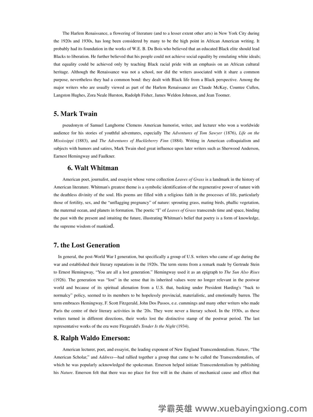 美国文学史及选读名词解释 - 06_《美国文学史》复习资料_《美国文学史》选读名词解释（补充）_第2页_学霸英雄_www.xuebayingxiong.com