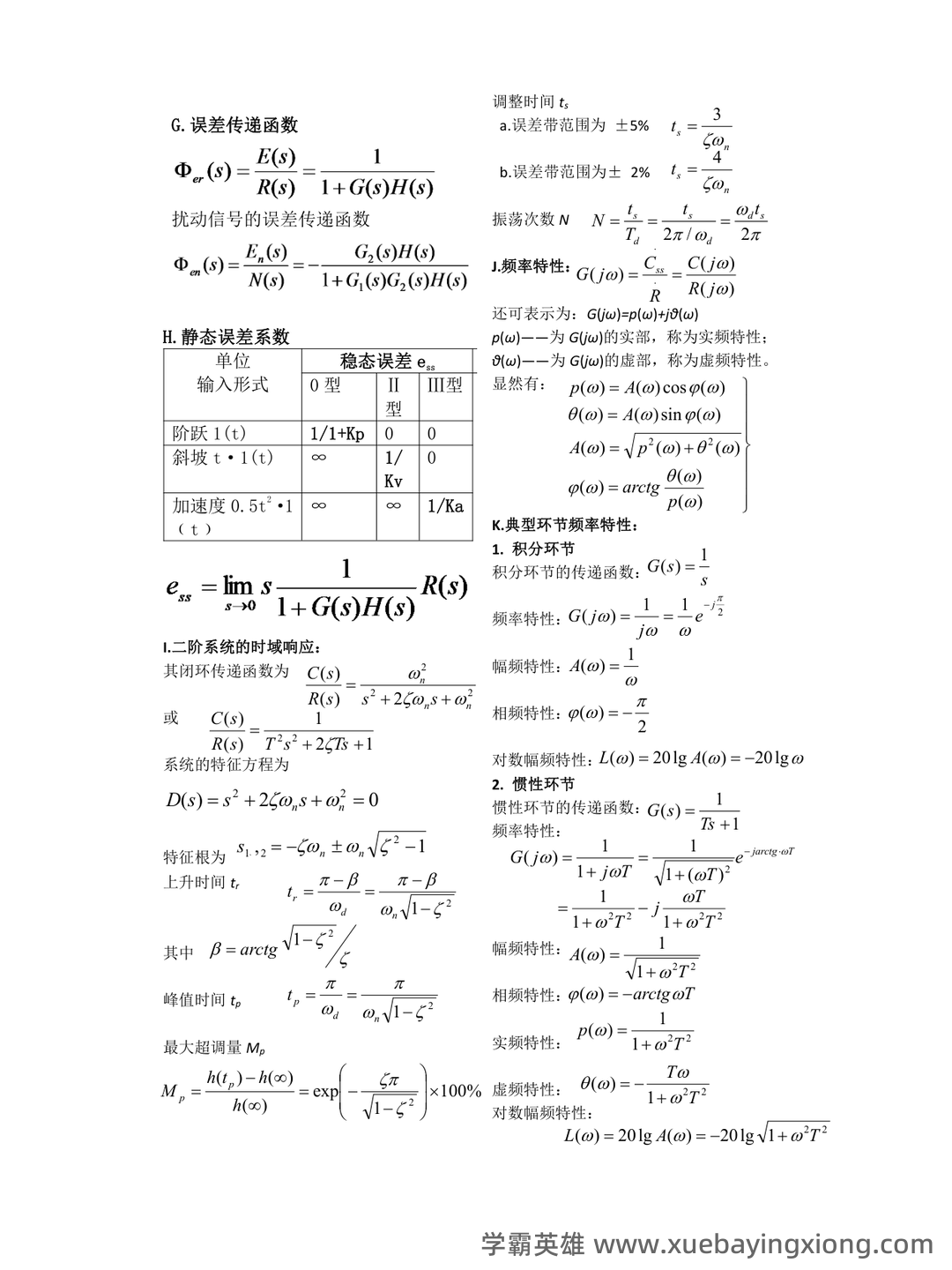 自动控制原理选择题题库 - 04_《自动控制原理》复习资料_《自动控制原理》重要公式_第1页_学霸英雄_www.xuebayingxiong.com