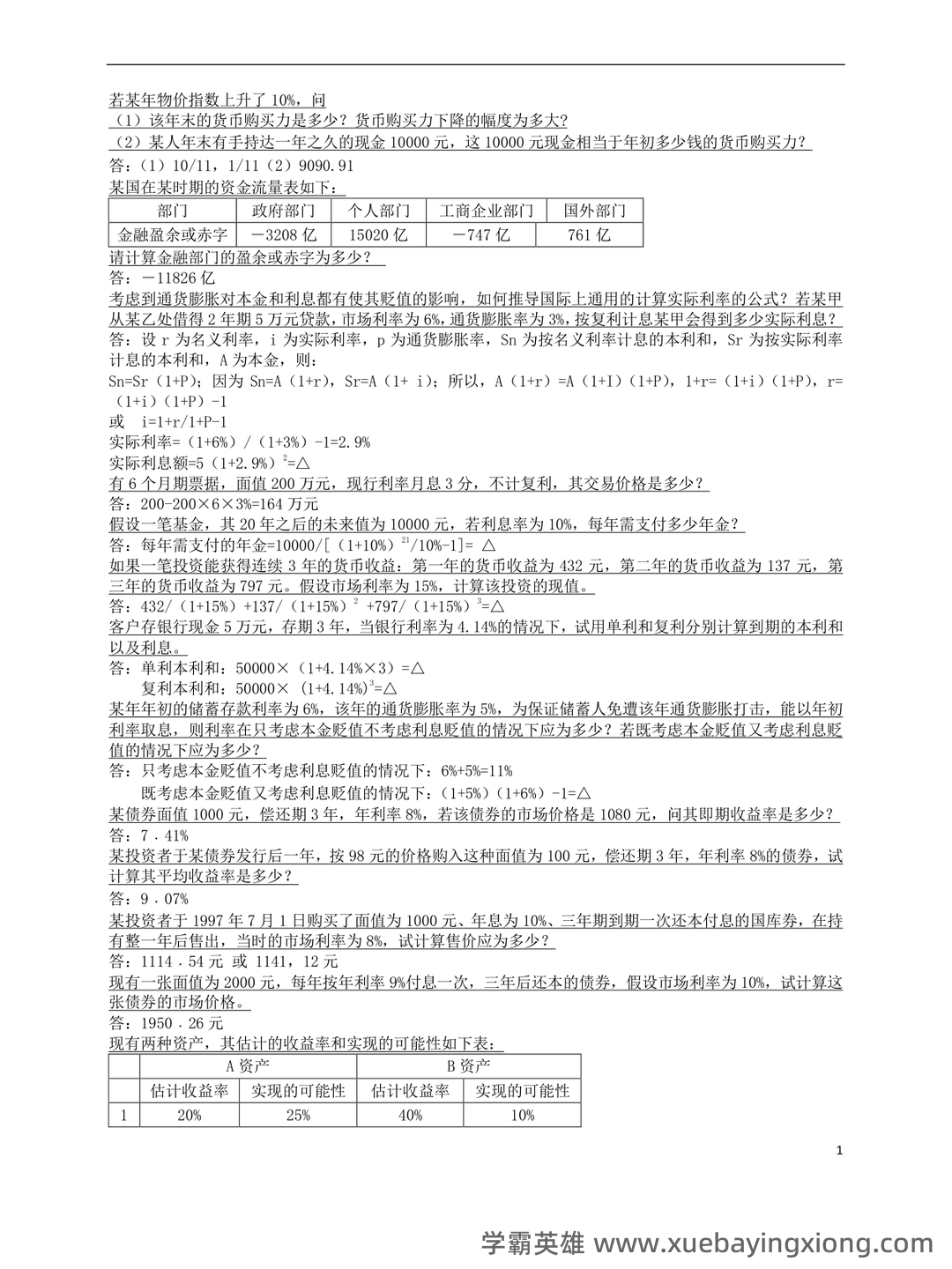货币银行学(名词解释、简答、论述) - 04_《货币银行学》复习资料_《货币银行学》计算重点_第1页_学霸英雄_www.xuebayingxiong.com 货币银行学(名词解释、简答、论述) - 04_《货币银行学》复习资料_《货币银行学》计算重点_第1页_学霸英雄_www.xuebayingxiong.com
