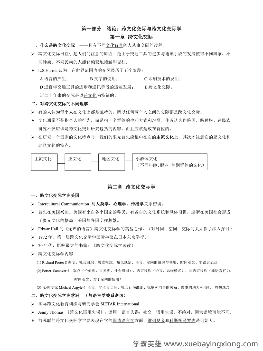 跨文化交际学复习题及答案（超全的）_sometimes the chinese way of showing modesty may b - 02_《跨文化交际学》复习资料_《跨文化交际学》概论笔记(打印版)_第1页_学霸英雄_www.xuebayingxiong.com