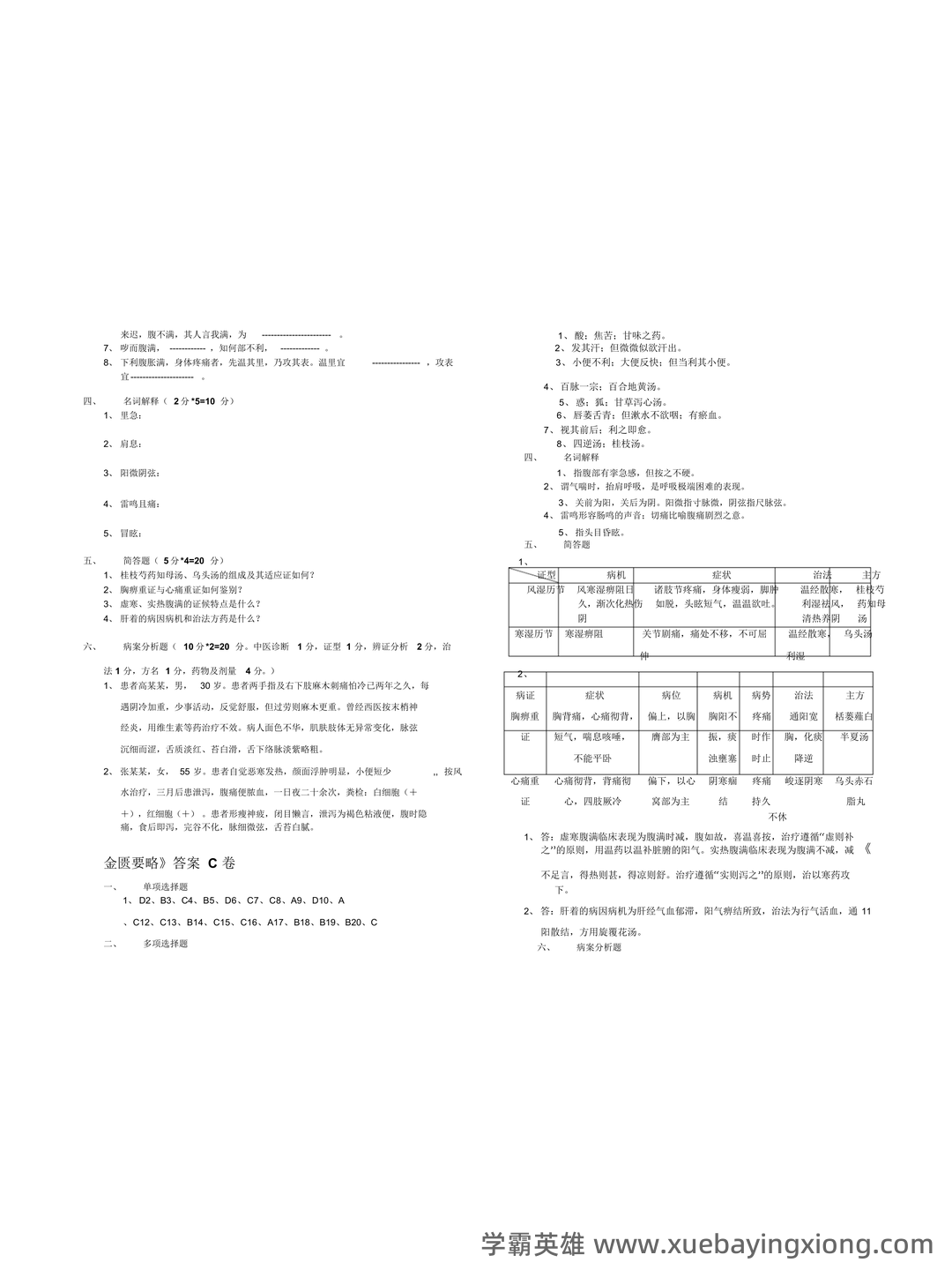 金匮要略考试题和答案 - 07_《金匮要略》复习资料_《金匮要略》试题(C卷)及答案_第1页_学霸英雄_www.xuebayingxiong.com