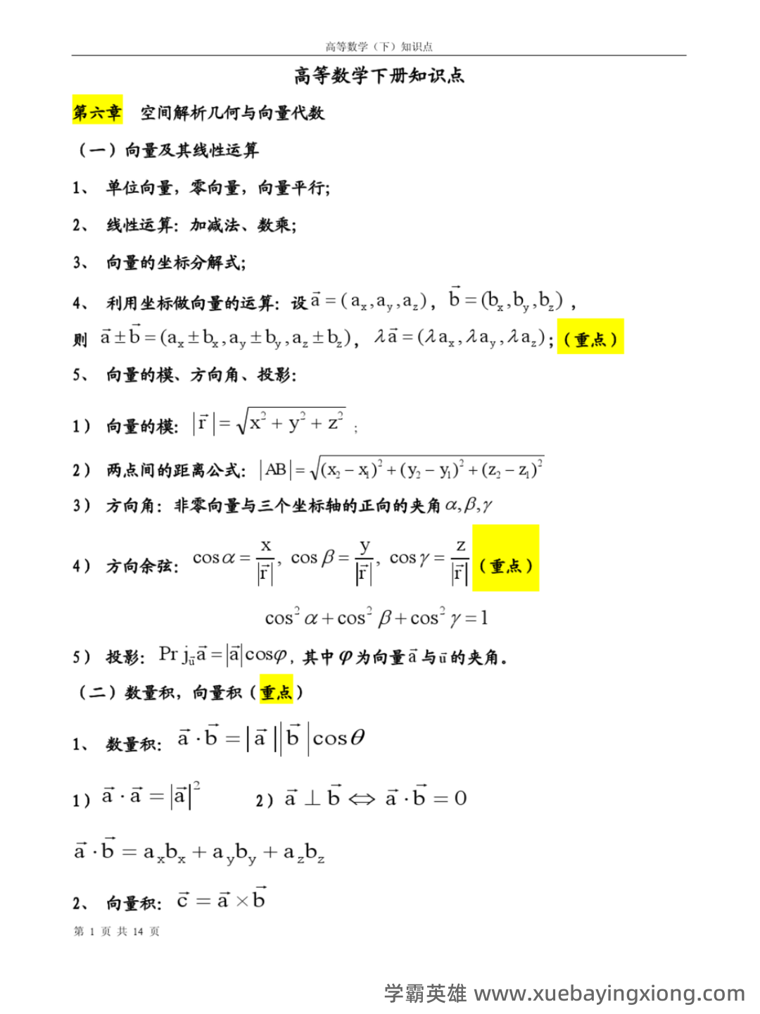 高等数学复习要点总结 - 03_《高等数学》复习资料_《高等数学》下册重要知识点_第1页_学霸英雄_www.xuebayingxiong.com
